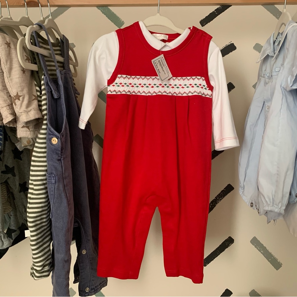 Kissy kissy Christmas smocked coverall